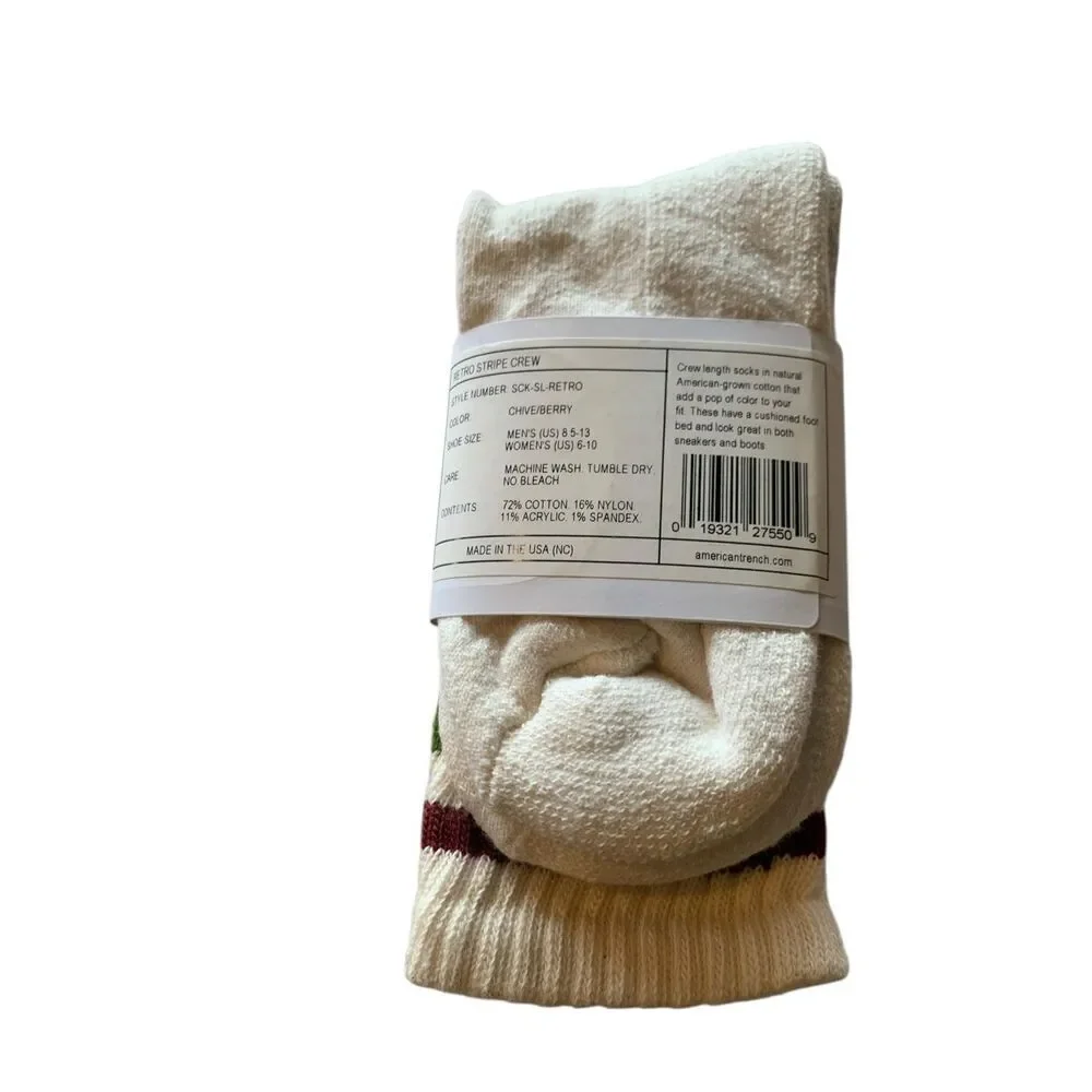 American Trench Chive/Berry Retro Stripe Crew Socks Universal Fit